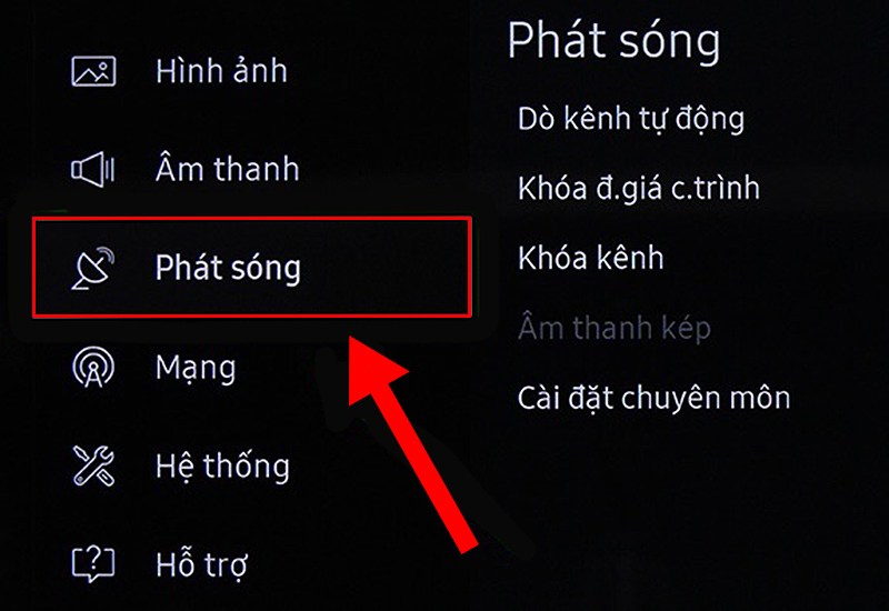 Truy cập vào mục Phát sóng